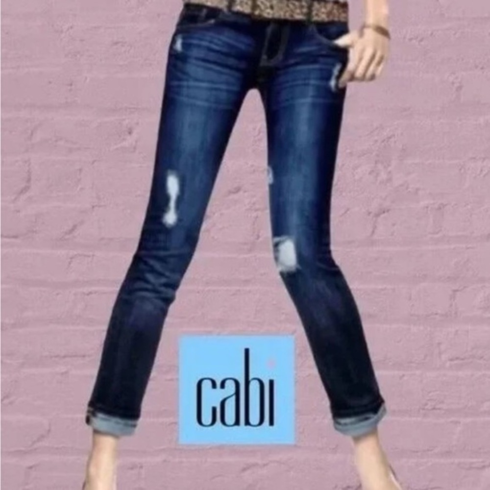 CABI Slim Boyfriend Distressed Denim Jeans Style 3045 Women’s Size 8‎ Dark Wash